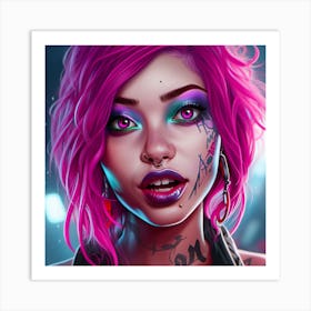 Tattooed Girl With Pink Hair Art Print