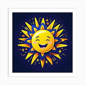 Lovely smiling sun on a blue gradient background 39 Art Print