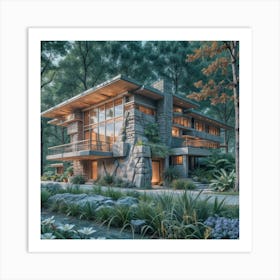 Beautiful Stone House In The Woods Art Print