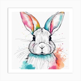 An Abstract Watercolour Painting Of A Cute Bunny, Colourful, Whole Image, No Background, 8k, Paint D Art Print