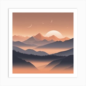 Misty mountains background in orange tone 110 Art Print