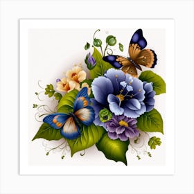 Flowers And Butterflies Art Print