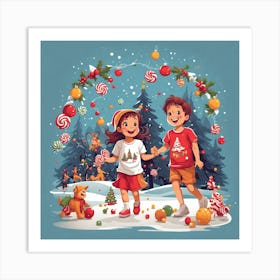 Christmas Children Playing In The Snow 1 Art Print