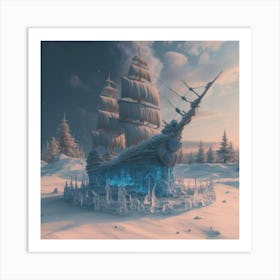 Beautiful ice sculpture in the shape of a sailing ship 26 Art Print