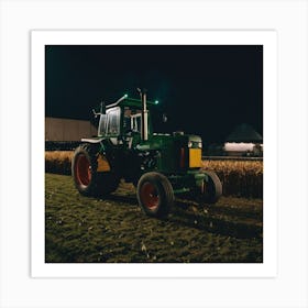 Tractor At Night Art Print