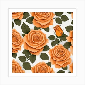 Seamless Pattern With Orange Roses Art Print