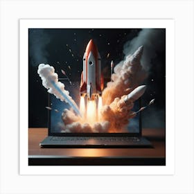 Rocket Launch On Laptop 1 Art Print