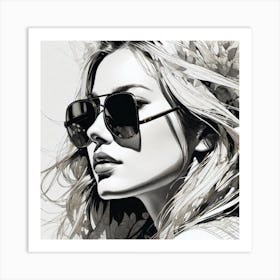 Portrait Of A Woman Wearing Sunglasses Art Print