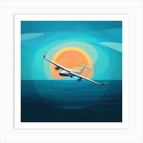 Airplane Flying Over The Ocean Art Print