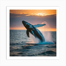 Humpback Whale Breaching At Sunset 17 Art Print
