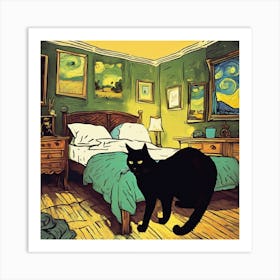The Bedroom With Black Cats, Vincent Van Gogh Inspired Art Print 2 Art Print