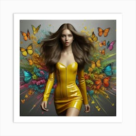 Butterfly Girl In Yellow Dress Art Print