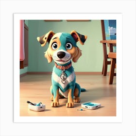 Dog Sitting On The Floor Art Print