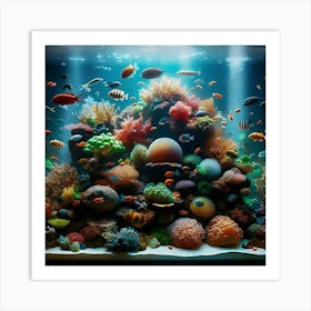 A Fish Tank With Different Types Of Fish With Beautiful Coral 2 Art Print