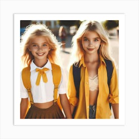 Two Girls In School Uniforms 2 Art Print