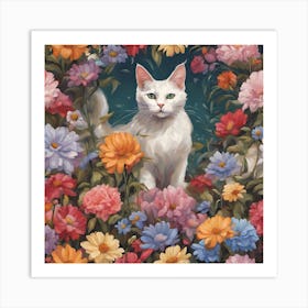 0 Cats With Many Colored Flowers Esrgan V1 X2plus (2) Art Print