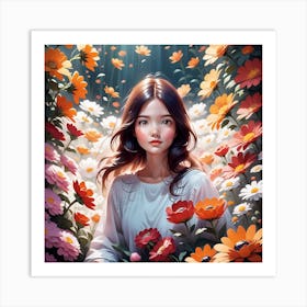 Girl With Flowers Art Print