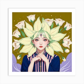 Asian Girl With Flowers 2 Art Print