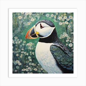 Ohara Koson Inspired Bird Painting Puffin 1 Square Art Print