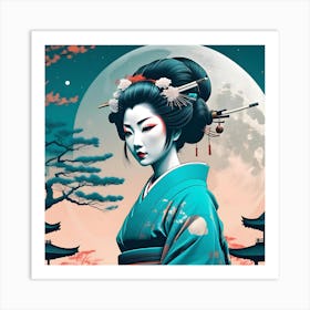 The Geisha And The Moon Art Print