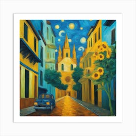 Barcelona-Straße mit der
ikonischen Sagrada Familia Art Print