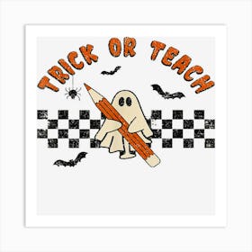 Trick Or Teach Ghost Witch Halloween Retro Floral Teacher Art Print