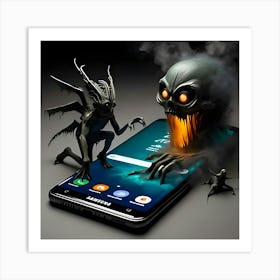 Mobile Phone With An Alien Ugly Ghost Emerging Out Affiche