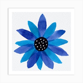 Navy Blue Floral Polka Dot Center Copy Art Print