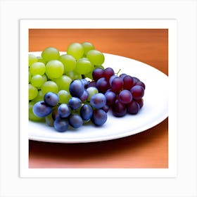 Various Fruits And Green Grapes On A Plate A Calm Background And Water Drops Falling On It (1) Art Print