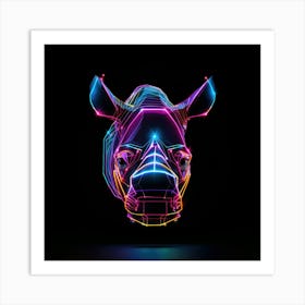 Neon Rhino Head Art Print