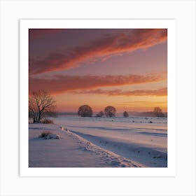 Sunset In The Snow Art Print