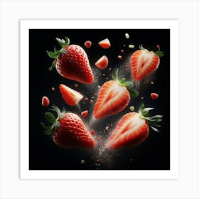 Strawberry Splashing On Black Background 1 Art Print