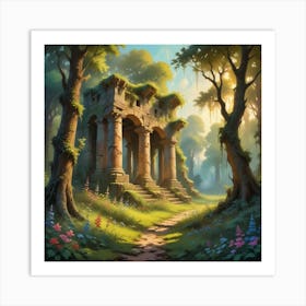 Ruins In The Forest Paintings Art Print 1 Art Print