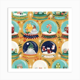 Christmas Snow Globe Yellow Art Print