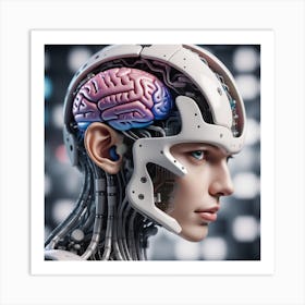 Cyborg Woman With Brain Art Print