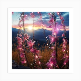 Pink Feathers At Sunset Art Print