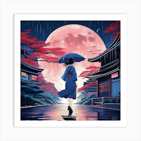 Asian Girl With Umbrella Art Print