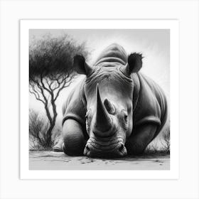 Rhinoceros drawing in charcoal 1 Art Print