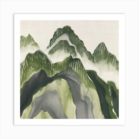 Japanese Watercolour Of Mount Kurai 2 Art Print