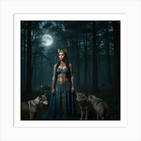 Wolf Woman In The Forest 1 Art Print