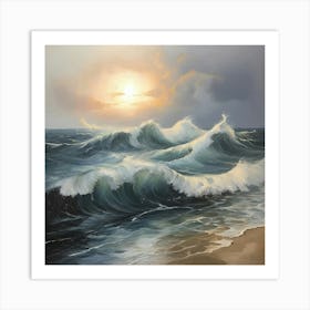 Waves At Sunset Art Print