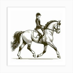 Line Art rider on horse 1 Art Print