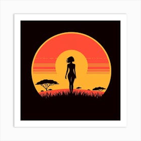 Silhouette Of A Woman At Sunset 1 Art Print