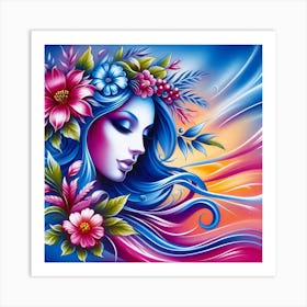 Beautiful Girl With Flowers 5 Art Print