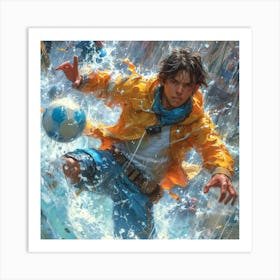 Soccer Player In The Rain Art Print