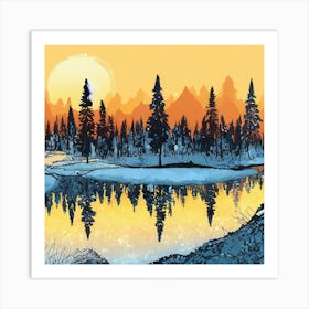 Winter Sunset in the Woods Art Print