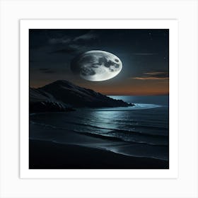 Full Moon Over The Ocean 1 Art Print