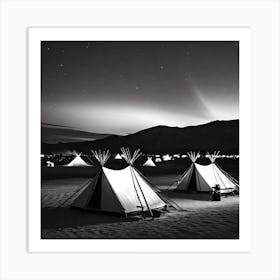 Black And White Camping Tents Art Print