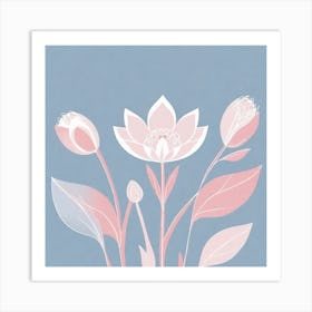 A White And Pink Flower In Minimalist Style Square Composition 275 Art Print