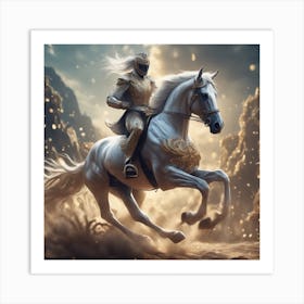 Knight Riding A White Horse Art Print
